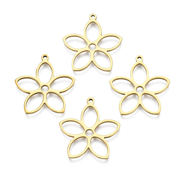 

PandaHall 201 Stainless Steel Pendants, Flower, Real 18K Gold Plated, 26x25x1.5mm, Hole: 1.4mm 201 Stainless Steel Flower