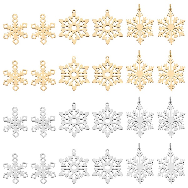 

PandaHall DICOSMETIC 24Pcs 3 Style 201 Stainless Steel Snowflake Pendants, Golden & Stainless Steel Color, 23~26x18~21.5x1mm, Hole: 1.4~3mm...