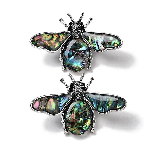 

PandaHall Tibetan Style Alloy Insect Brooches, with Natural Paua Shell, Antique Silver, 36x56.5x10.5mm Alloy Insects