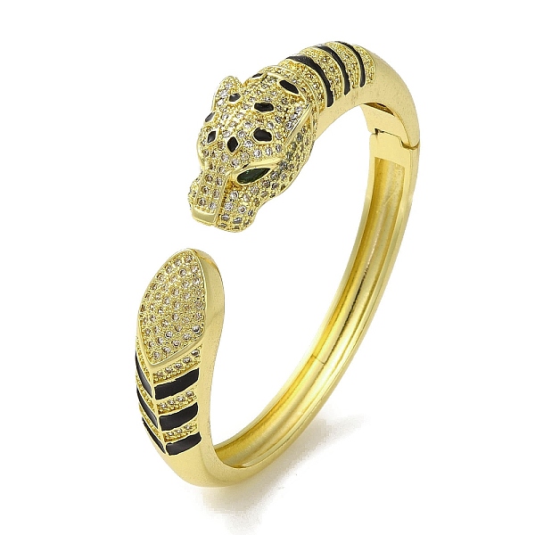 

PandaHall Brass Pave Clear & Green Cubic Zirconia Leopard Open Cuff Bangle for Women, with Black Enamel, Real 18K Gold Plated, Inner...