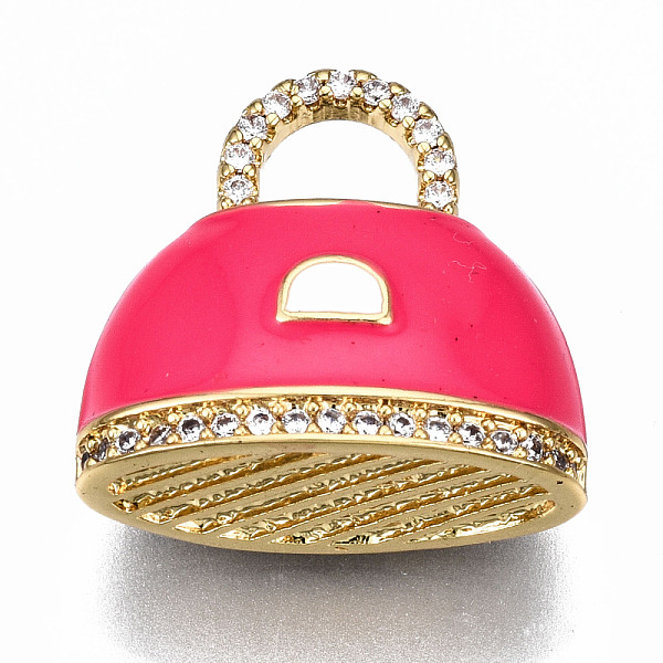 

PandaHall Brass Micro Pave Cubic Zirconia Enamel Pendants, Nickel Free, Bag, Real 16K Gold Plated, Deep Pink, 17x18x9.5mm, Hole: 4x5mm...