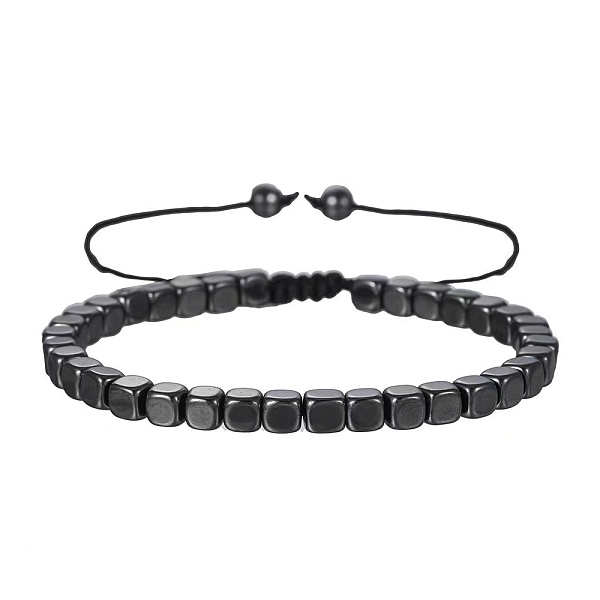 

PandaHall Synthetic Hematite Braided Bead Braeclet, Cube Hematite Cube