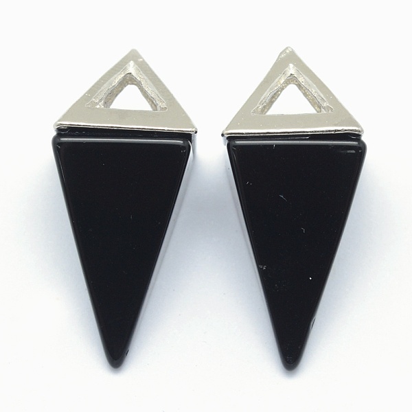 

PandaHall Natural Obsidian Pendants, with Alloy Findings, Triangle, Platinum, 34x14x14.5mm, Hole: 4x6mm Obsidian Triangle