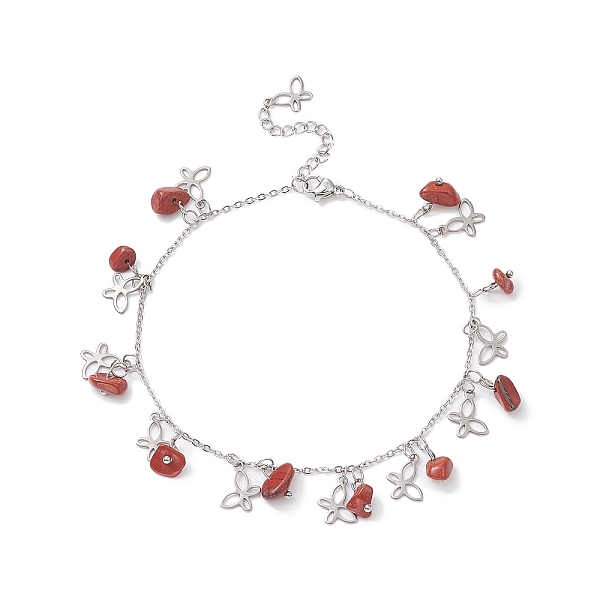 

PandaHall Natural Red Jasper Chips & Butterfly Charms Anklet, 304 Stainless Steel Jewelry for Women, 9~9-1/8 inch(22.8~23cm) Red Jasper...