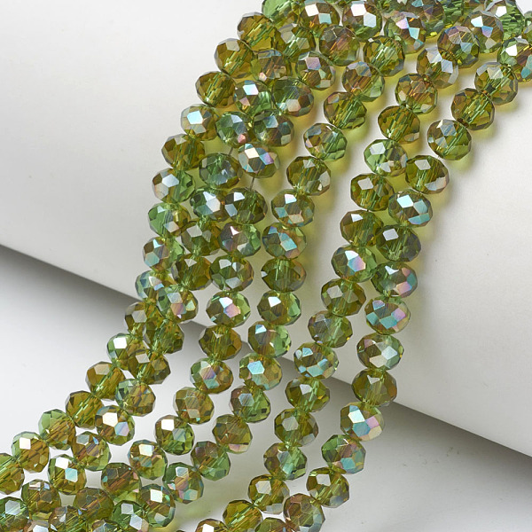 

PandaHall Electroplate Glass Beads Strands, Half Plated, Rainbow Plated, Faceted, Rondelle, Yellow Green, 6x5mm, Hole: 1mm, about...