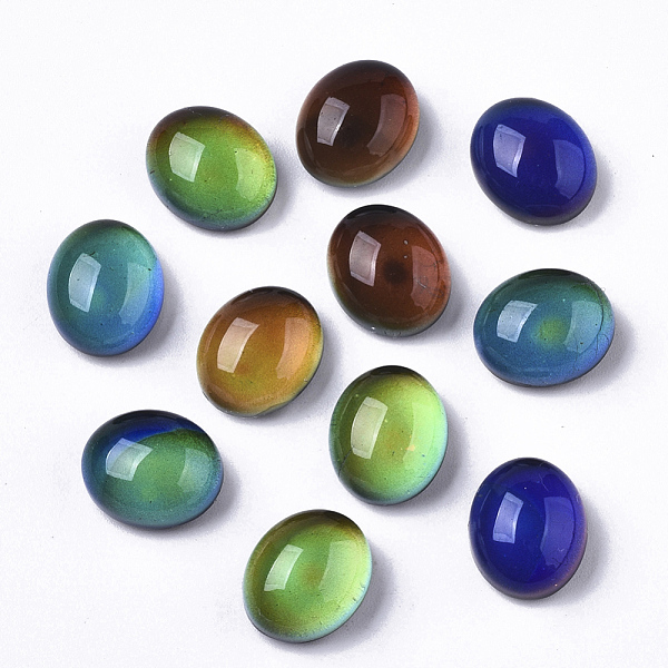 

PandaHall Translucent Glass Cabochons, Color will Change with Different Temperature, Flat Oval, Black, 12.5x10.5x6.5mm Glass Oval Black