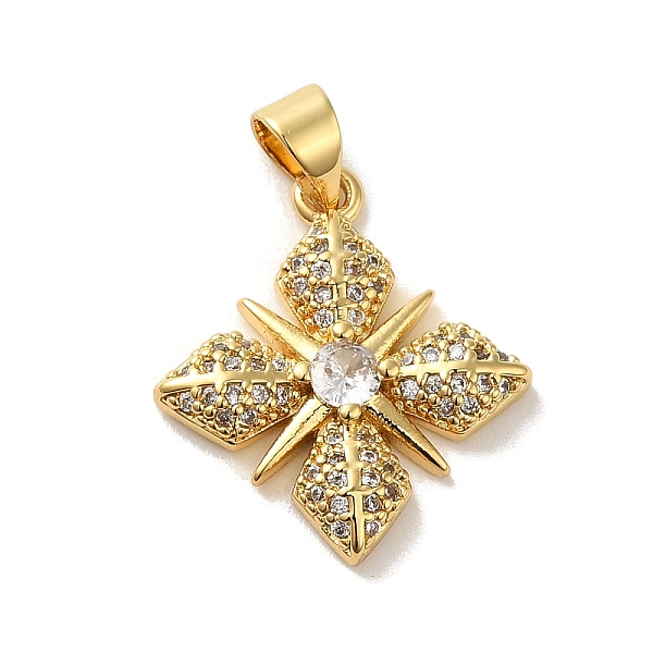 

PandaHall Rack Plating Brass Micro Pave Clear Cubic Zirconia Pendants, Long-Lasting Plated, Cadmium Free & Lead Free, Flower, Real 18K Gold...