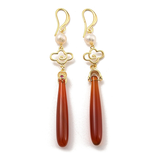 Natural Pearl with Natural Agate Dangle Earrings