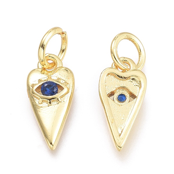 

PandaHall Brass Micro Pave Cubic Zirconia Pendants, with Jump Ring, Heart with Eye, Real 18K Gold Plated, Dark Blue, 12x5.5x2.3mm, Jump...