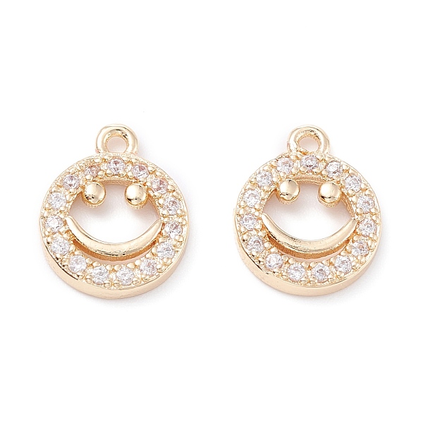 

PandaHall Rack Plating Brass Micro Pave Cubic Zirconia Charms, Long-Lasting Plated, Flat Round with Smiling Face, Light Gold, 12.5x10x2mm..., Clear