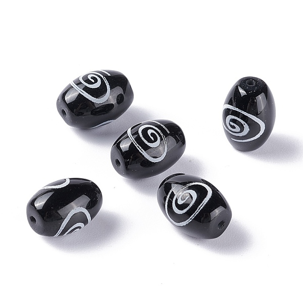 

PandaHall Tibetan Style dZi Beads, Natural Agate Beads, Dyed & Heated, Oval, Void Pattern, 13.5x10mm, Hole: 1.2mm Tibetan Agate Oval
