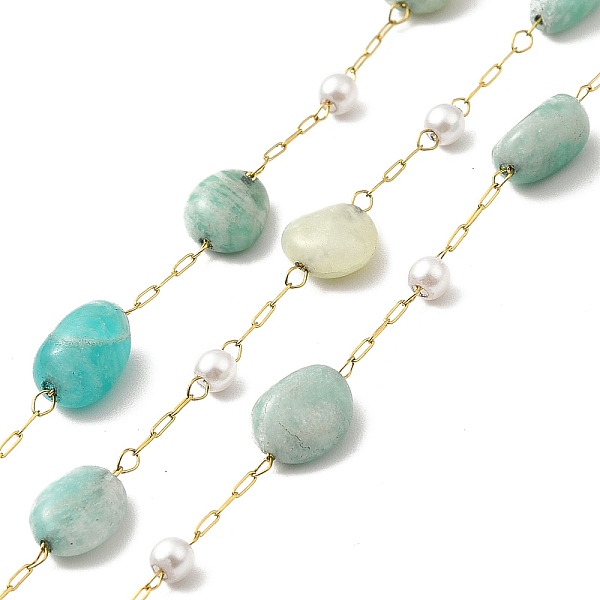 

PandaHall Ion Plating(IP) 316 Surgical Stainless Steel Paperclip Chains, with Natural Amazonite Nuggets Beads and Glass Beads, Soldered...
