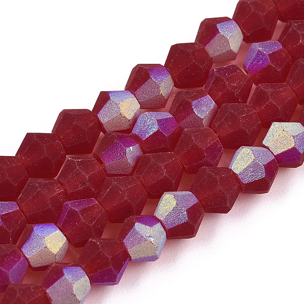 

PandaHall Imitate Austrian Crystal Bicone Frosted Glass Beads Strands, Grade AA, Faceted, Dark Red, 4x4mm, Hole: 1mm, about 82~85pcs/strand...