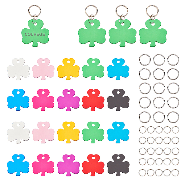 

PandaHall SUNNYCLUE 1 Box 80Pcs Clover Blank Tags Kit Leaf Clover Shape Brass Blank Stamping Tag Pendants Charms with Key Rings & Jump Rings..., Multicolor