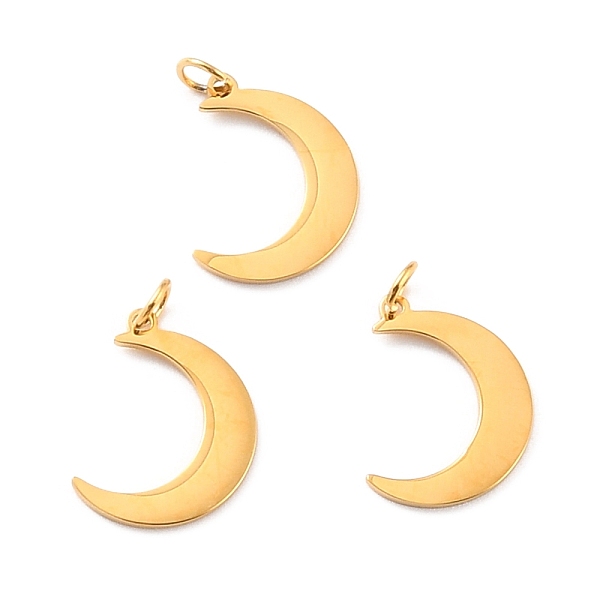 

PandaHall Ion Plating(IP) 316 Surgical Stainless Steel Charms, with Jump Rings, Manual Polishing, Moon, Golden, 14.5x11x0.8mm, Jump Ring...