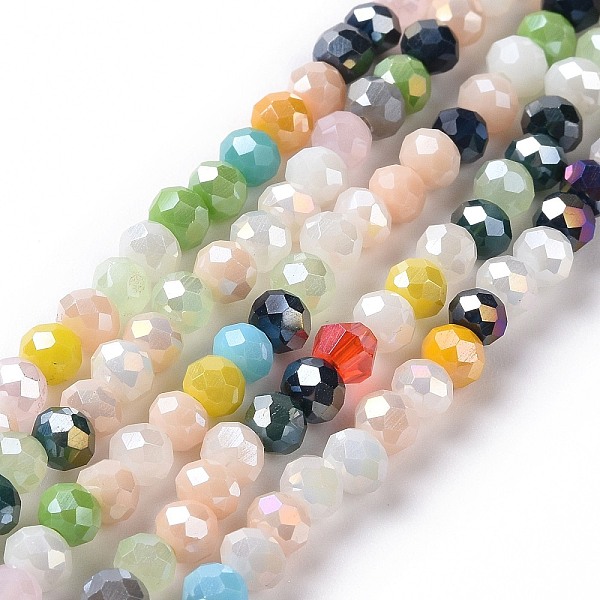 

PandaHall Glass Beads Strands, Faceted, Abacus, Bisque, 4x4.5~5mm, Hole: 0.8~1mm, about 120pcs/strand, 16.93''(43cm) Glass Rondelle Orange