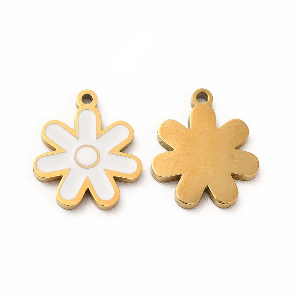 

PandaHall Ion Plating(IP) 304 Stainless Steel Charms, with Enamel, Flower, White, 14x12x1mm, Hole: 1.2mm Alloy+Enamel Flower White