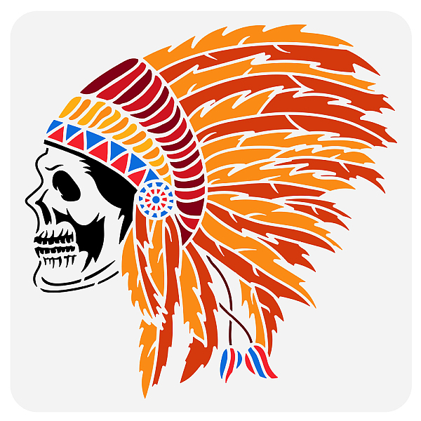 

PandaHall FINGERINSPIRE Indian Chief Skull Painting Stencil 11.8x11.8inch Reusable Indian Chief Airbrush Stencil for Decoration Native...