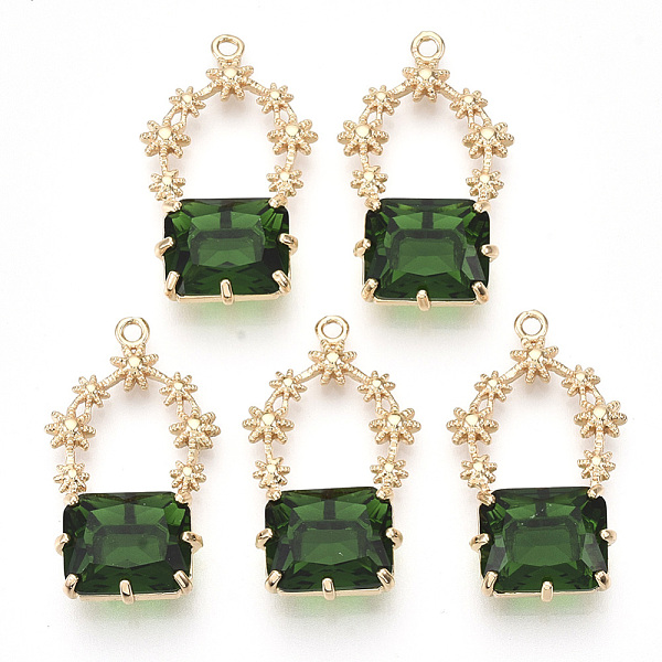 

PandaHall Golden Tone Brass Pendants, with Faceted Glass, Sea Green, 28~30x16~18x6.5mm, Hole: 1.6mm Brass+Glass Others Green
