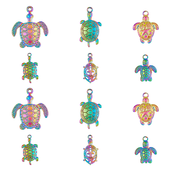 

PandaHall DICOSMETIC 24Pcs 6 Style Alloy & Stainless Steel Pendants, Tortoise Charms, Rainbow Color, 18.5~34x12~29x3~4mm, Hole: 1.6~3mm...