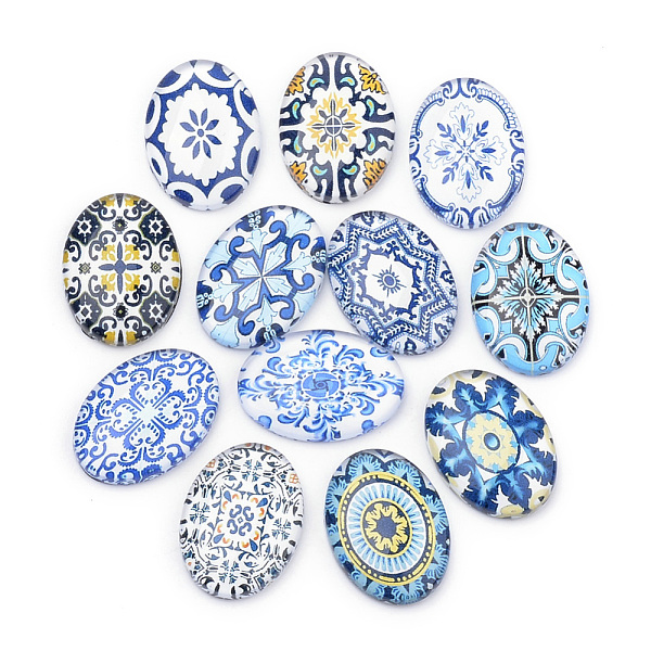 

PandaHall Flatback Glass Cabochons for DIY Projects, Floral Pattern, Oval, Mixed Color, 25x18x5.5mm Glass Others Multicolor
