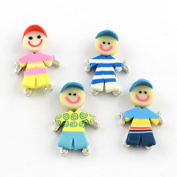 

PandaHall Handmade Zinc Alloy Polymer Clay Little Boy Pendants, Antique Silver, Mixed Color, 29~30x17~18x6~7mm, Hole: 2~3mm Polymer Clay..., Multicolor