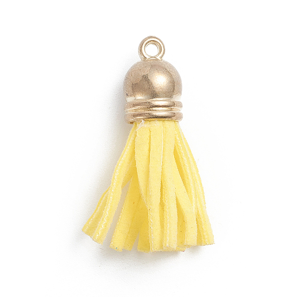 

PandaHall Faux Suede Cord Tassels Pendant Decorations, with Golden Plated Plastic Cord Ends, Yellow, 35~36x10mm, Hole: 2mm Faux Suede Yellow