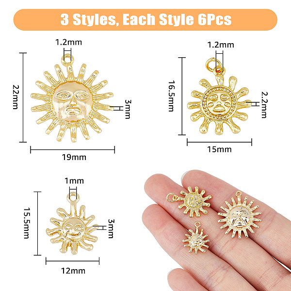 DICOSMETIC 18Pcs 3 Style Brass Pendants