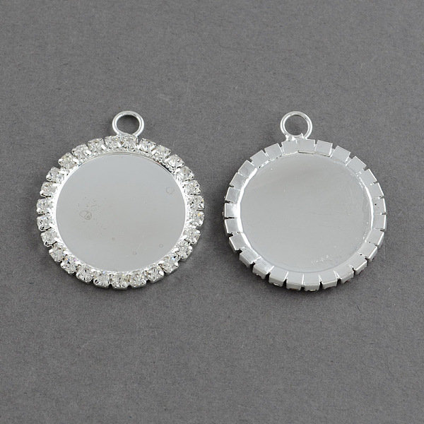 

PandaHall Brass Rhinestone Pendant Cabochon Settings, Picture Memory Frame Pendants, Flat Round, Silver Color Plated Metal Color, Crystal..., Clear