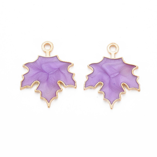 

PandaHall Autumn Theme Zinc Alloy Pendants, with Enamel, Maple Leaf, Light Gold, Medium Orchid, 24x19x2mm, Hole: 1.6mm Alloy+Enamel Leaf