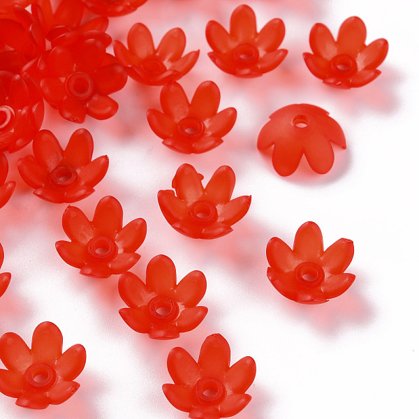 

PandaHall Frosted Acrylic Bead Caps, 6-Petal, Flower, Red, 14x6mm, Hole: 2mm, about 1660pcs/500g Acrylic Red