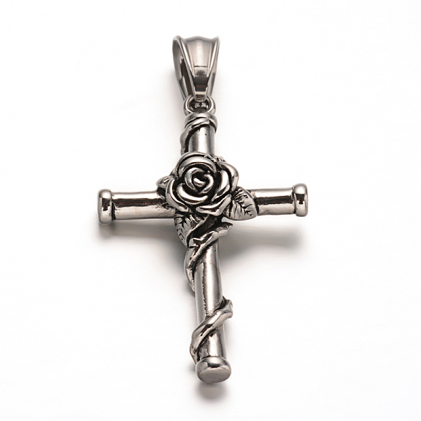 

PandaHall 304 Stainless Steel Gothic Pendants, Cross with Flower, Antique Silver, 40.5x25.5x8mm, Hole: 9x5mm 304 Stainless Steel Cross