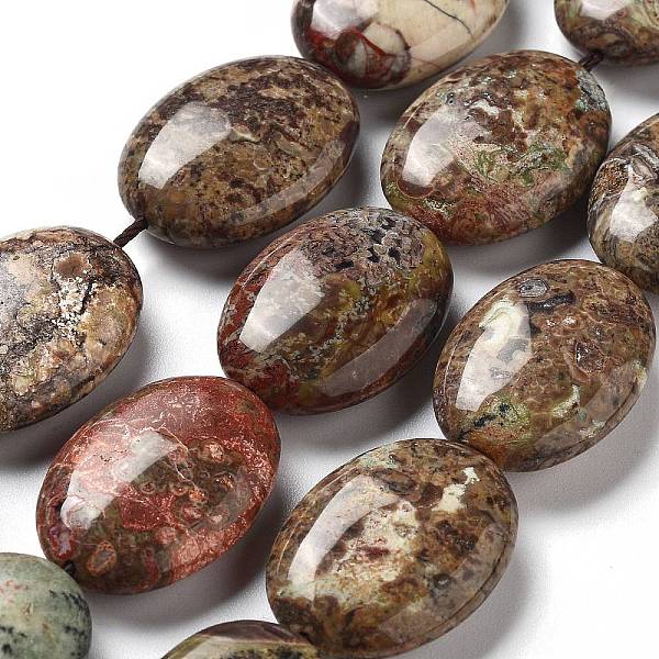 

PandaHall Natural Wealth Stone Beads Strands, Flat Oval, 25x18x8~9mm, Hole: 0.9~1mm, about 8pcs/strand, 7.72''~7.87''(19.6~20cm) Wealth...