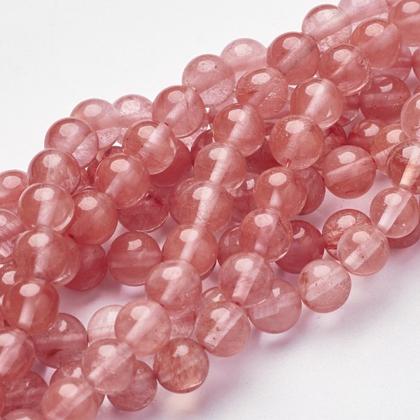 

PandaHall Cherry Quartz Glass Beads Strands, Round, Salmon, 8mm, Hole: 1mm, about 46pcs/strand, 15.2 inch Cherry Quartz Glass Round Red