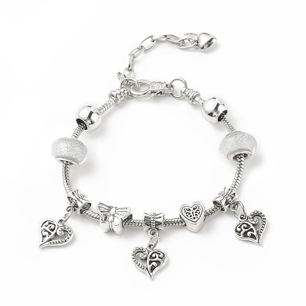 

PandaHall Alloy Heart Charm European Bracelet with Snake Chains, Plastic Round & Butterfly Beaded Bracelet for Women, White, 7.87 inch(20cm)...