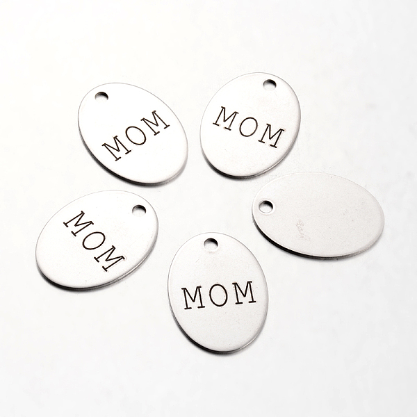 

PandaHall Mother's Day Theme, Spray Painted Stainless Steel Family Theme Pendants, Oval with Word Mom, Stainless Steel Color, 30x22x1mm...