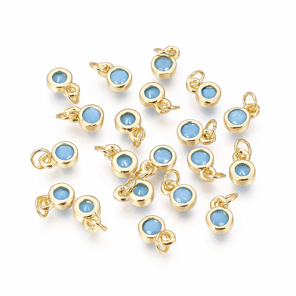 

PandaHall Brass with Single Cubic Zirconia Charms, Single Stone Charms, Flat Round, Golden, Deep Sky Blue, 6.5x4.5x2mm, Hole: 2.5~3mm...
