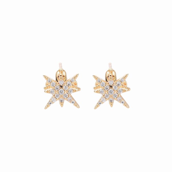 

PandaHall Brass Micro Pave Clear Cubic Zirconia Stud Earring Findings, for Half Drilled Beads, Nickel Free, Star, Real 18K Gold Plated...