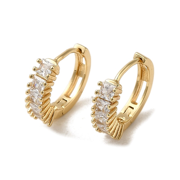 

PandaHall Brass Hoop Earrings, with Glass, Light Gold, 15x4.5mm Brass Clear
