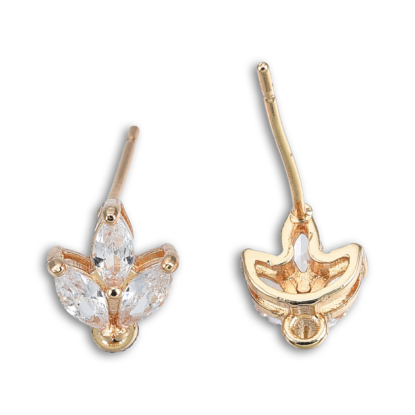 

PandaHall Brass Pave Clear Cubic Zirconia Stud Earring Findings, with Light Gold Plated Brass Pins and Horizontal Loops, Flower, Cadmium...