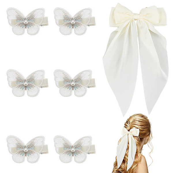 

PandaHall AHANDMAKER 1pcs Hair Bow, 6pcs Butterfly Hair Clips, Bridal Bow, Ribbon for Hair, Flying Butterfly Hairpin, White Bridal Hair..., Multicolor