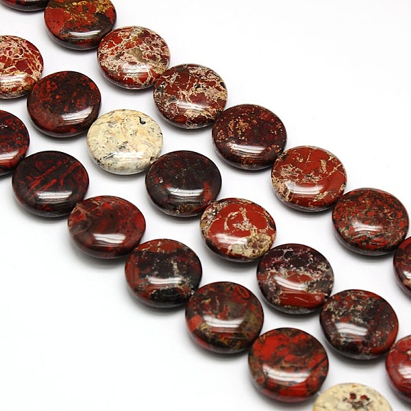 PandaHall Natural Flat Round Brecciated Jasper Beads Strands, 20x7~9mm, Hole: 1mm, about 20pcs/strand, 15.74 inch Brecciated Jasper Flat...