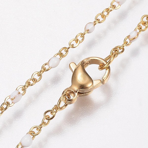 

PandaHall 304 Stainless Steel Chain Necklaces, with Enamel Links, Golden, White, 17.91 inch(45.5cm), 1.5~2mm 304 Stainless Steel White
