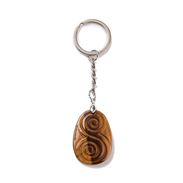 Porte-clés En Forme De Goutte D'oeil De Tigre Naturel Avec Pendentif En Spirale