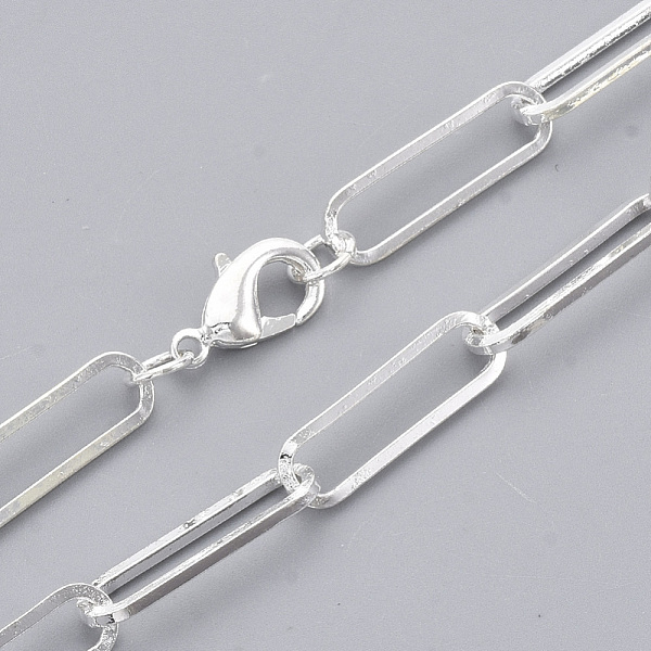 

PandaHall Brass Flat Oval Paperclip Chain Necklace Making, with Lobster Claw Clasps, Silver, 24.01 inch(61cm), Link: 18x5.5x1mm Brass
