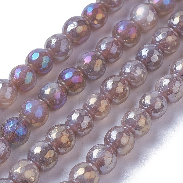 

PandaHall Electroplate Natural Sunstone Beads Strands, Faceted, Round, Rosy Brown, 6mm, Hole: 1mm, about 63~64pcs/strand, 14.9~15.3 inch...