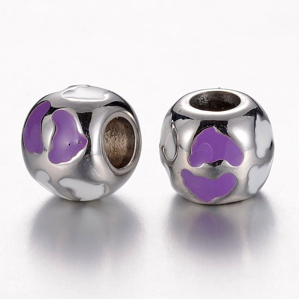 

PandaHall 304 Stainless Steel Enamel European Beads, Rondelle with Heart, Stainless Steel Color, Dark Orchid, 11x9.5mm, Hole: 4.5mm..., Purple