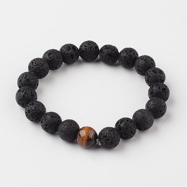 

PandaHall Natural Lava Rock Beaded Stretch Bracelets, with Tiger Eye Beads, 54mm Tiger Eye