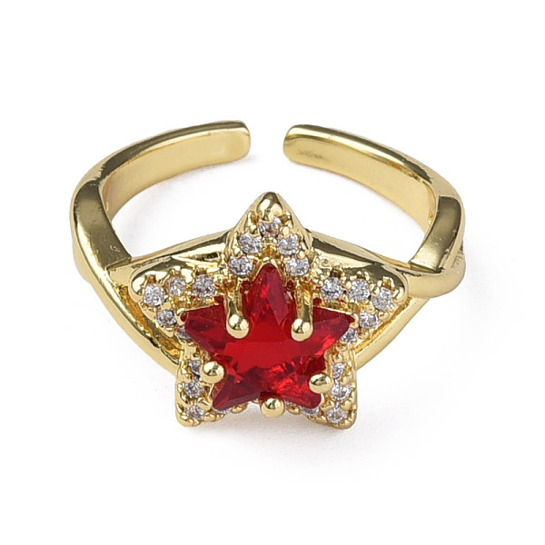 

PandaHall Cubic Zirconia Star Open Cuff Rings, Real 18K Gold Plated Brass Jewelry for Women, Nickel Free, Red, US Size 6 3/4(17.1mm)...