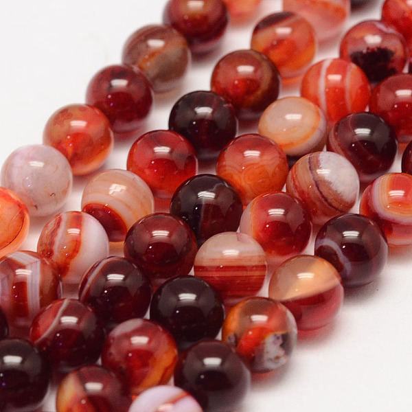 

PandaHall Natural Striped Agate/Banded Agate Bead Strands, Round, Grade A, Dyed, Chocolate, 6mm, Hole: 1mm, about 62~63pcs/strand, 14.5 inch..., Brown
